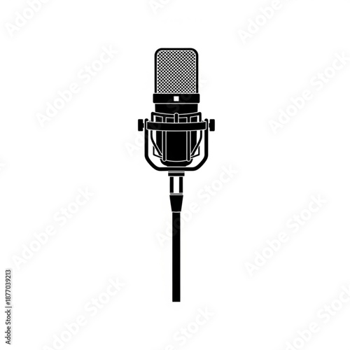 Black and white illustration of a classic microphone on a stand