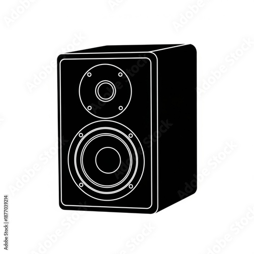 A black and white line drawing of a speaker with two woofers