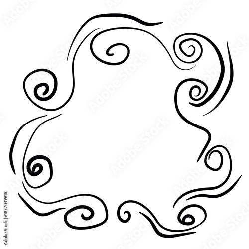 Hand drawn plants, dividers, wreaths, border frames. Circle floral frame with leaves on white background. Vector hand drawn illustration for wallpaper, posters, card. Copy space. Doodle style.