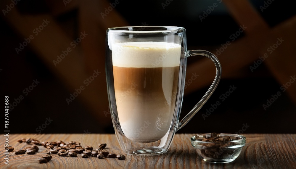 Fototapeta premium a delicious latte in a clear glass mug