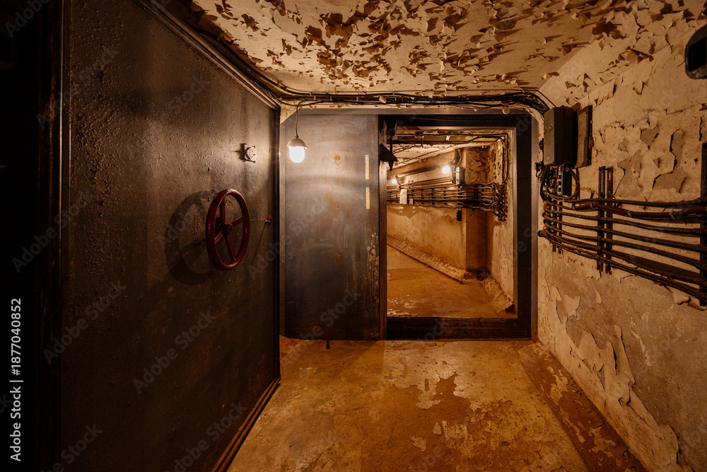 Fototapeta premium Underground military bunker, bomb shelter, protective construction of civil defense