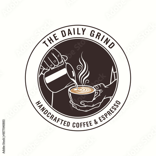 The daily grind handcrafted coffee and espresso round vintage logo design
