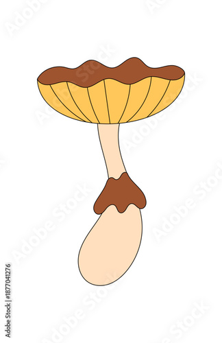 Groovy psychedelic mushroom with funky cartoon graphic style and colorful cute shape. Playful retro retro element as a trendy and modern symbol. Artistic accent in creative pop context.