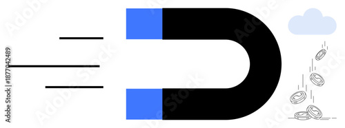 Financial success, wealth attraction, investment strategies, business growth, profit management, economic trends. Large magnet pulling coins toward it. Financial success and wealth attraction concept