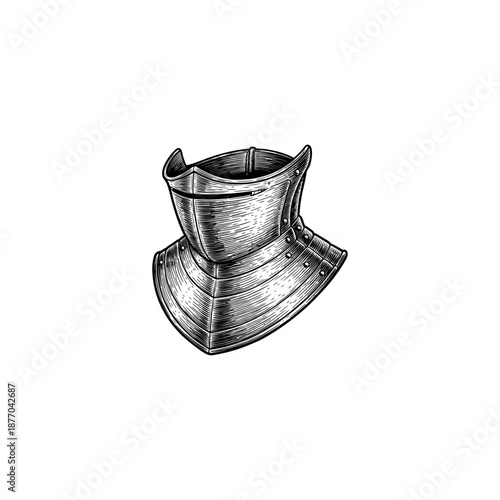 Medieval knight bevor engraving.