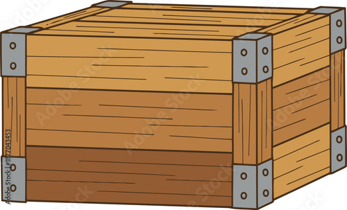 Wooden shipping crate with metal corner reinforcements on white background wooden crate cargo container