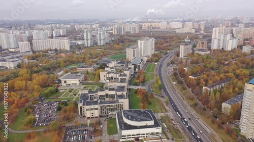 Drone descending orbit near MGIMO University buildings