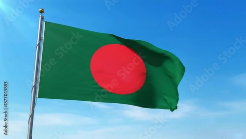 Wallpaper Mural National flag of Bangladesh waving on a flagpole against a clear blue sky with some clouds Torontodigital.ca