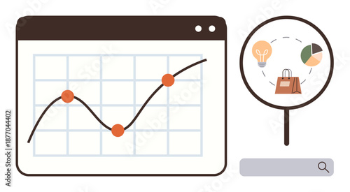 Business analysis, e-commerce, data tracking, growth metrics, market research, online shopping. Graph with line trend. Growth metrics and e-commerce concepts for insights and research