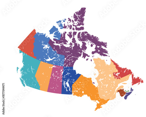 Map of Canada with states, sign silhouette. World Map Globe. Vector Illustration isolated on white background. North America continent.