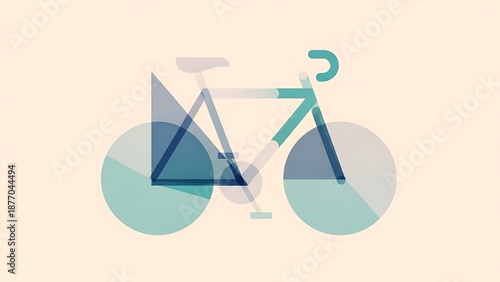 A modern bicycle graphic with geometric shapes and pastel colors on a clean background