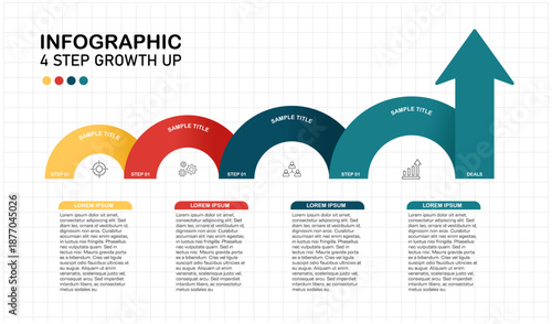Infographic 4 steps to business growth presentation template, for web, power point or poster infographic 4 steps. vector editable 