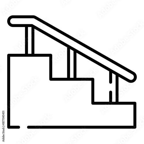 Skatepark stairs with handrail, stair sets black line icon