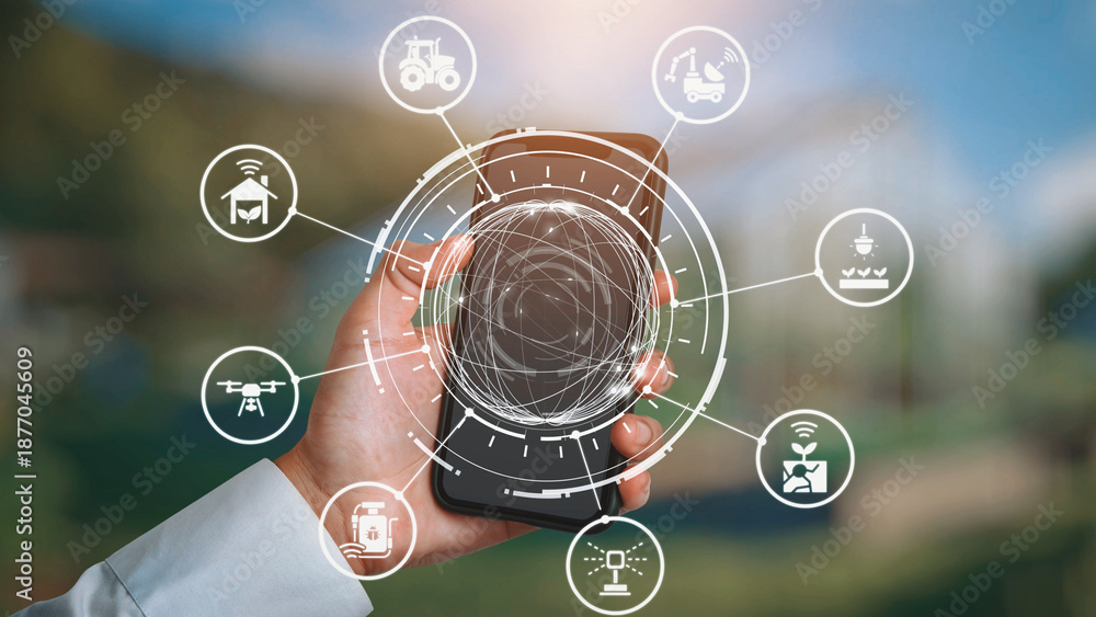 Obraz premium Concept of smart agriculture revolutionizes modern farming. Using innovation and automation, this approach to smart agriculture improves efficiency and promotes a sustainable future. Gist