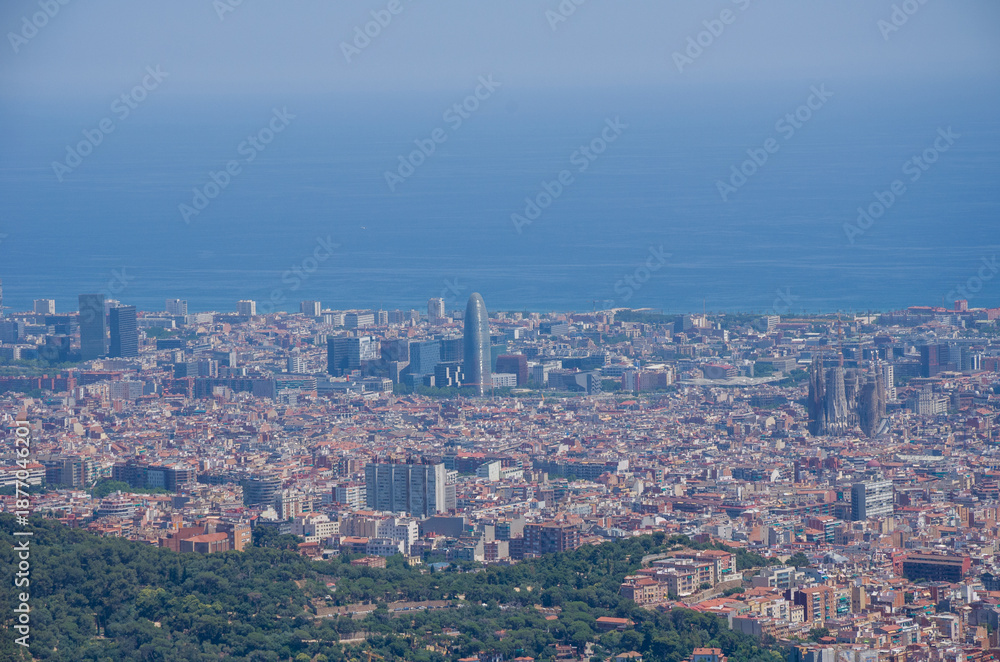 Fototapeta premium Aerial View of Barcelona with Sea Horizon