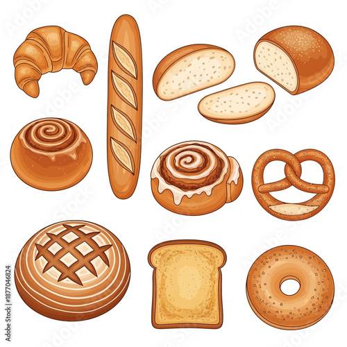 Assorted baked goods and pastries arranged on a white surface