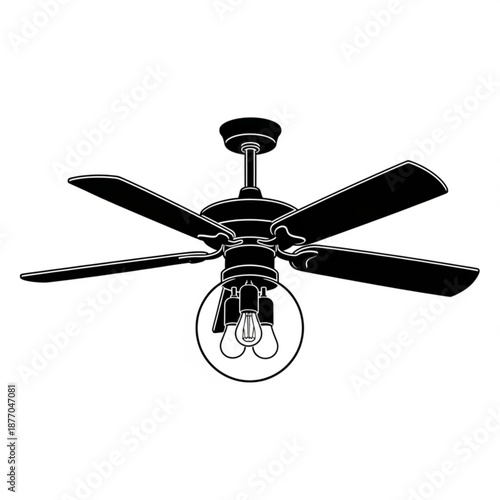 Black ceiling fan with light fixture and four blades