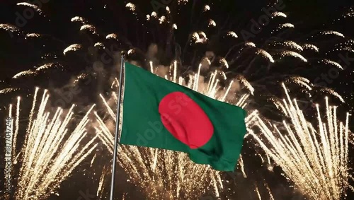 Wallpaper Mural Bangladesh flag waving proudly amidst vibrant fireworks display at night celebration event Torontodigital.ca