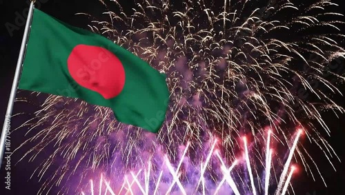Wallpaper Mural Bangladesh flag waving against vibrant fireworks display at night celebration event Torontodigital.ca