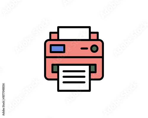 A colorful vector illustration of a modern printer with paper output