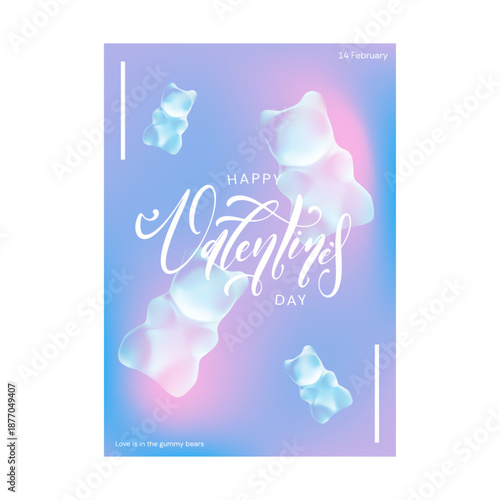 Vector Valentine's Day poster card with gummy bear aesthetic isolated on white background.