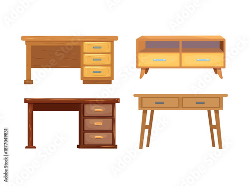 Set of tables. Flat vector clipart, illustration with isolated background.