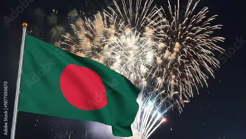 Wallpaper Mural National flag waving in the wind against a backdrop of vibrant fireworks display at night sky celebration Torontodigital.ca