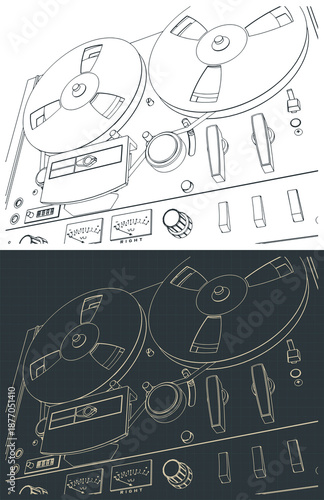 Reel to reel tape recorder drawings close-up