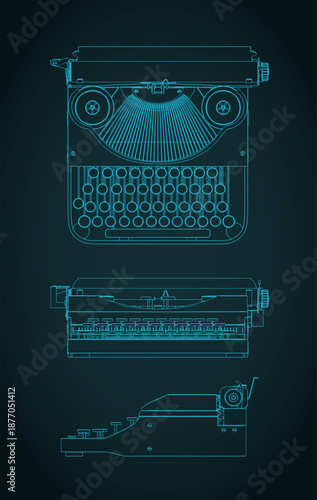 Retro typewriter blueprints