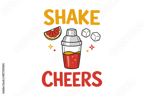 Colorful cocktail shaker with citrus slice and ice cubes for refreshing drinks