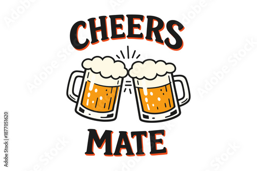 Cheers mate: two clinking beer mugs with frothy tops