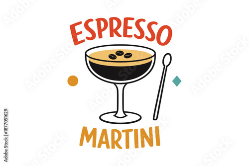 Espresso martini cocktail with coffee beans and stirrer illustration