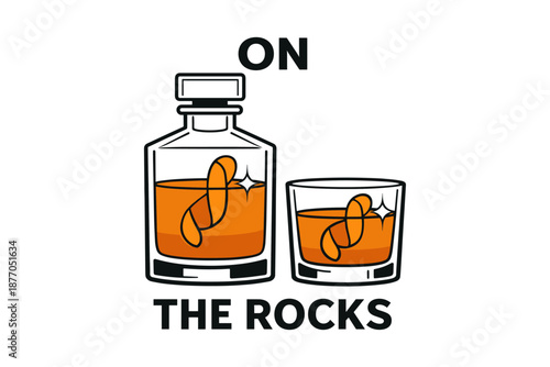 Whiskey decanter and glass illustration with sparkling ice