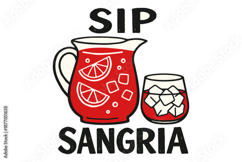 Refreshing sangria illustration with pitcher and glass of red drink
