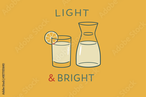 Minimalist lemonade carafe and glass illustration on yellow background