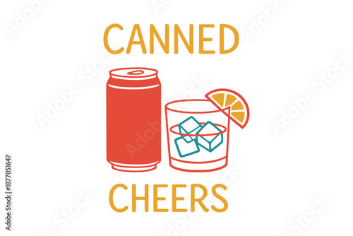 Canned cheers: refreshing beverage with ice and citrus garnish