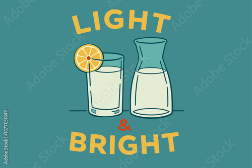 Stylish lemonade illustration with glass and jug on teal background