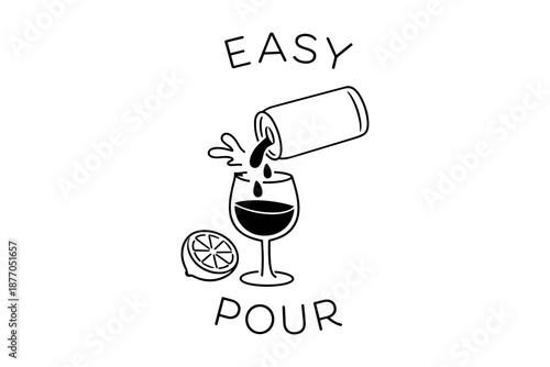 Minimalist design of pouring drink from can into glass with lemon slice