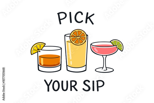 Colorful cocktail selection with orange and lime garnishes