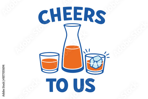 Cheers to us: cartoon glasses with drinks and decanter artwork