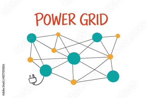 Power grid network illustration with electric plug