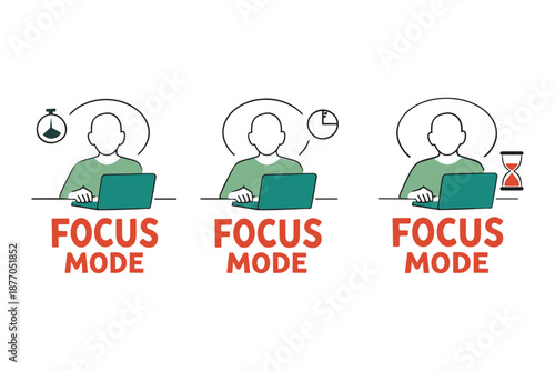 Focus mode illustration concept with timers and laptops