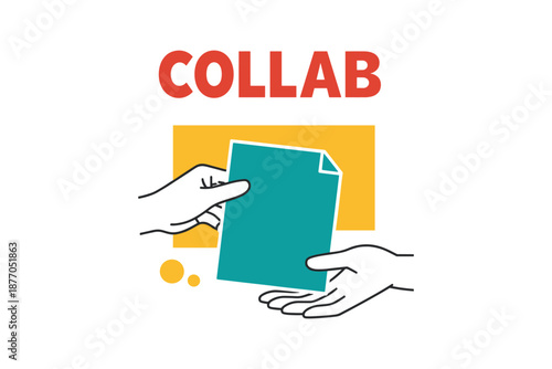Collaboration concept with hands exchanging document illustration