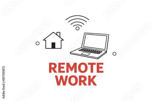 Remote work concept with laptop and home icons illustrating telecommuting and connectivity