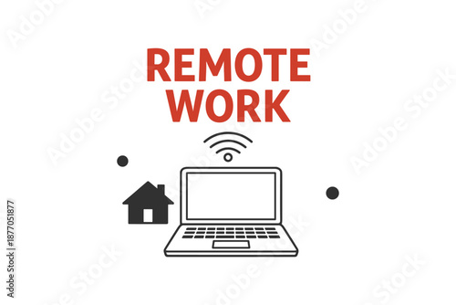 Remote work concept: laptop and home icon with wifi symbol