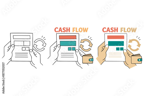 Concept of cash flow with document and wallet icons