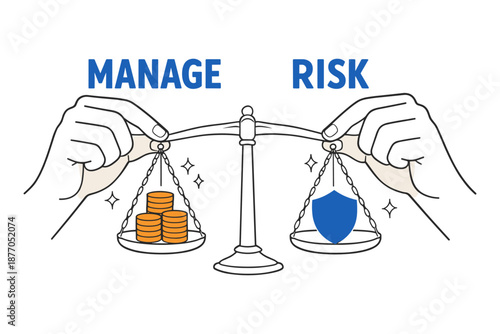 Balancing financial risk with money and protection on scales