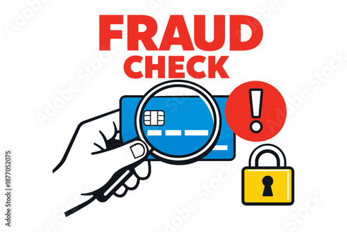 Credit card fraud check illustration with magnifying glass and security elements