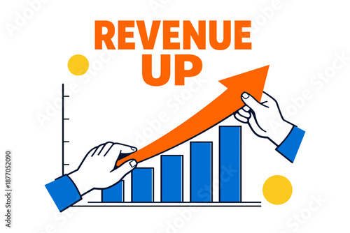 Revenue increase illustrated with growing bar chart and upward arrow