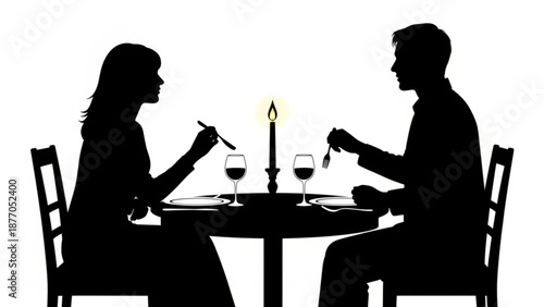 Romantic dinner for two in silhouette sitting at a table